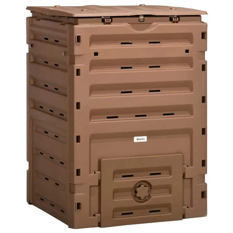 Garden Compost Bin, 120 Gallon (450L) Garden Composter, BPA Free, with 80 Vents and 2 Sliding Doors, Lightweight & Sturdy, Fast Creation of Fertile Soil, Brown