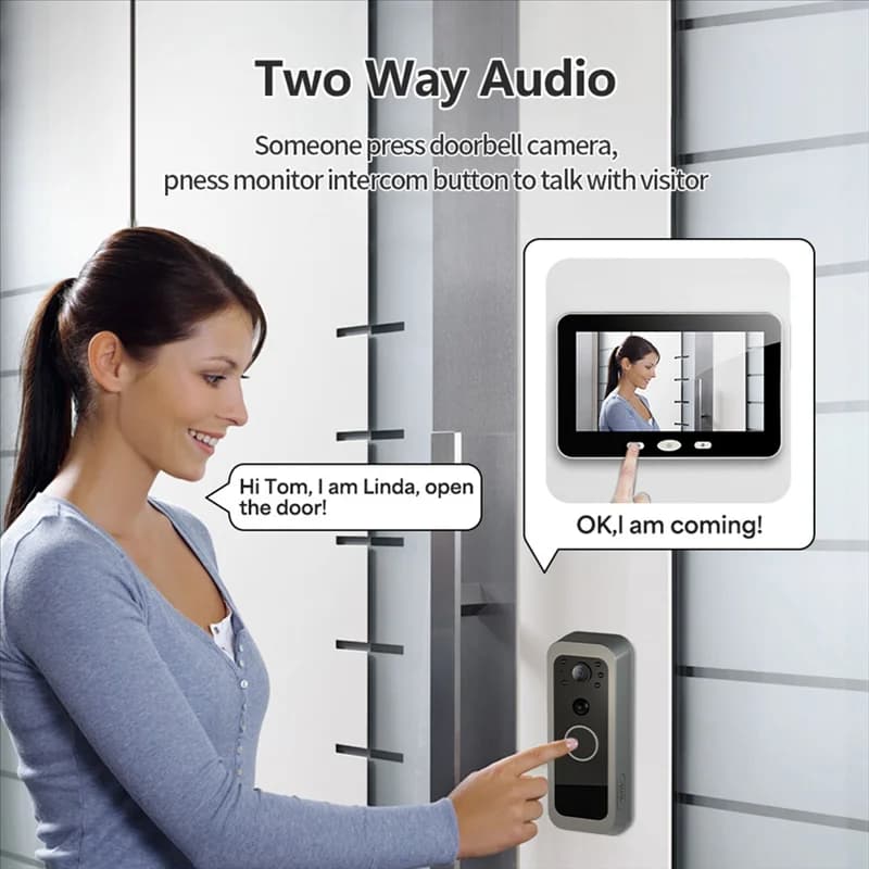 PHILE-Tuya 1080P HD Sistema di telecamere per porte wireless intelligente con rilevamento del movimento PIR Wifi Videocitofono esterno da 2 MP e monitor da 5 pollici
