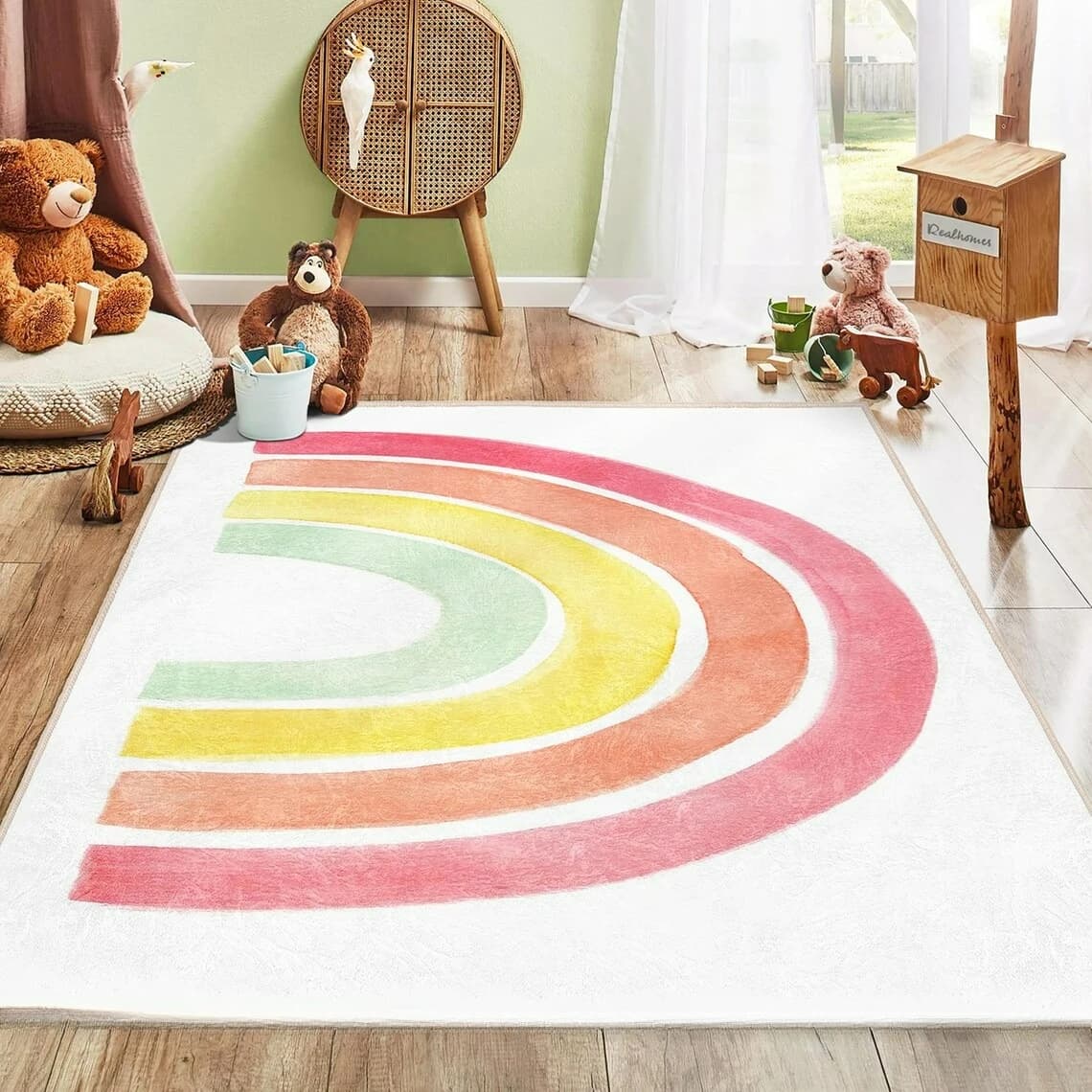 Tappeto per asilo nido arcobaleno Tappeto colorato per bambini con area di gioco e lettura Tappetino da gioco lavabile Tappeto decorativo per comodino camera da letto stile Boho antiscivolo