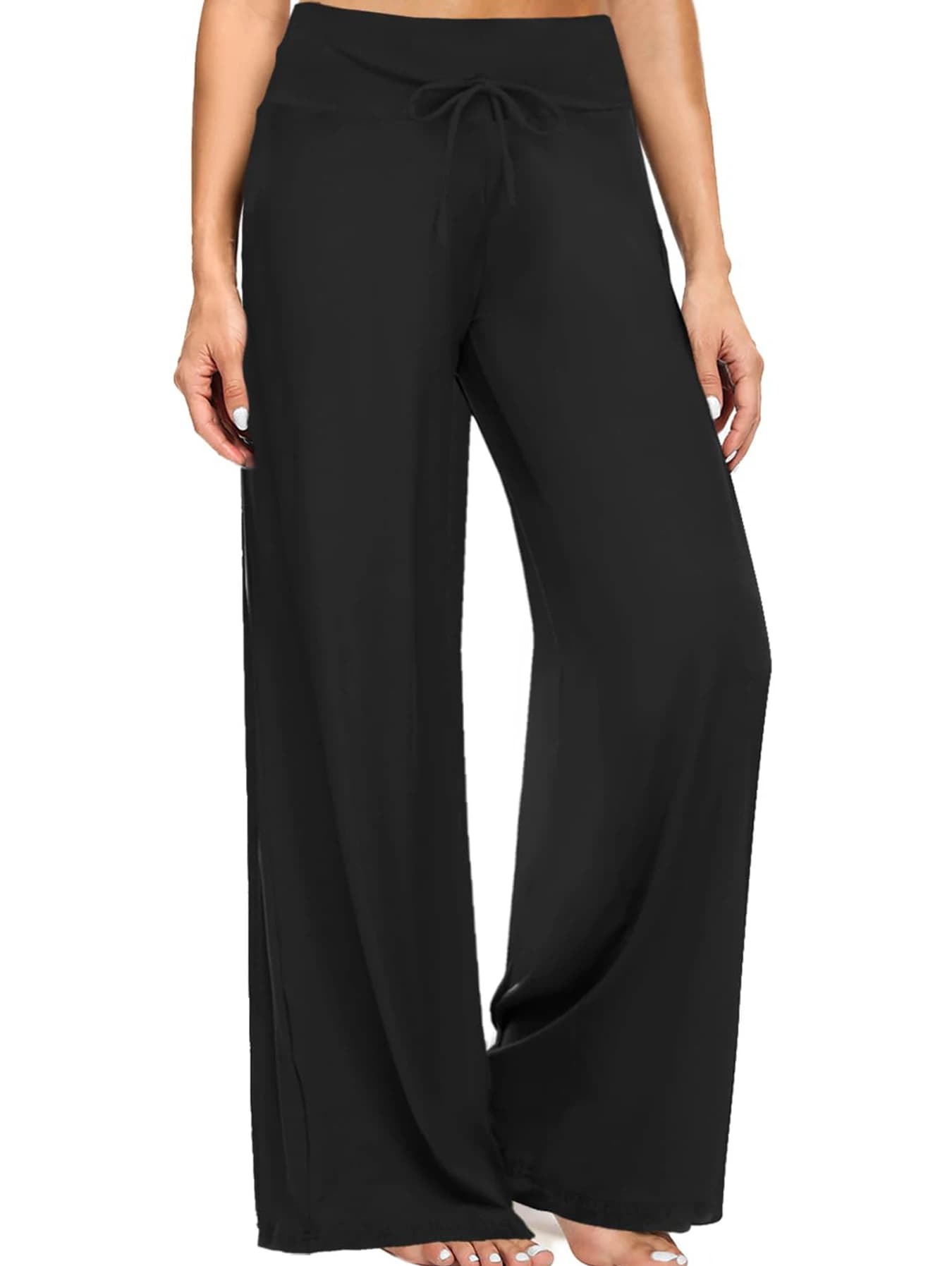 Pantaloni pigiama neri morbidi da donna, pantaloni capri da yoga comodi e casual a gamba larga 30''