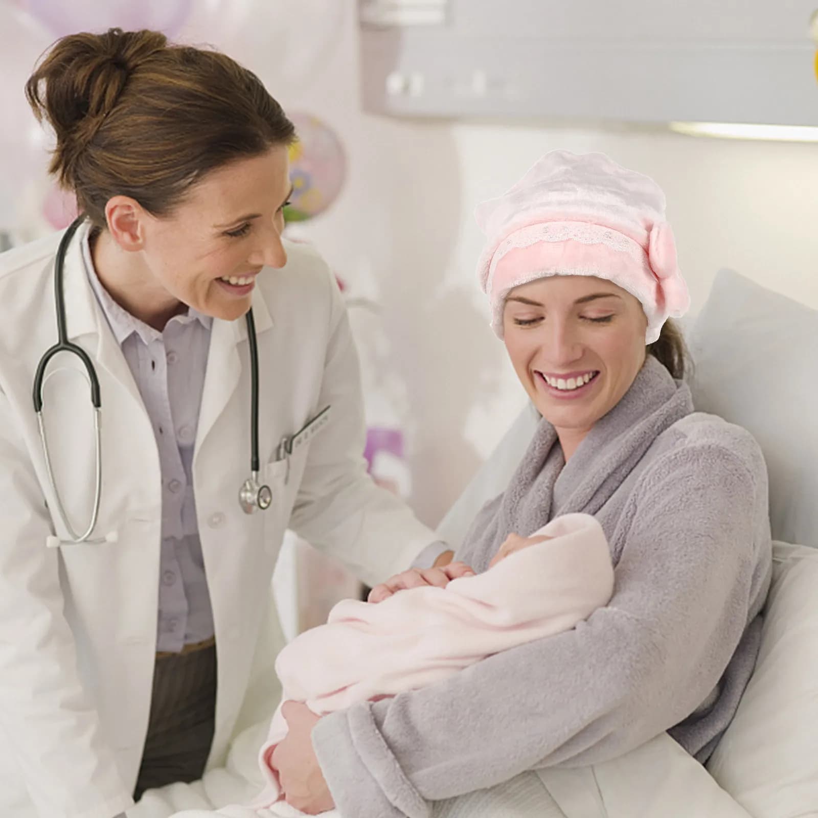 2 Pezzi Cappello Premium in Flanella per la Nanna dopo il Parto, Berretto Invernale Comodo e Antivento per Donne, Regalo