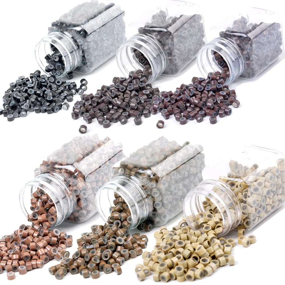 200/500Pcs Hair Extentions Micro Rings Links Beads 5mm Silicone Lined Beads for Human Hair Extensions Tool-Multi-colored