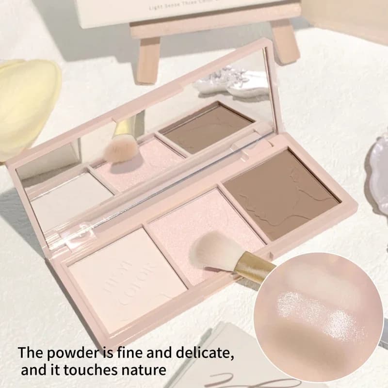 Three-Color Contouring Powder, Natural And Versatile Pearl, Matte, 3D Highlight And Shadow Powder Integrated