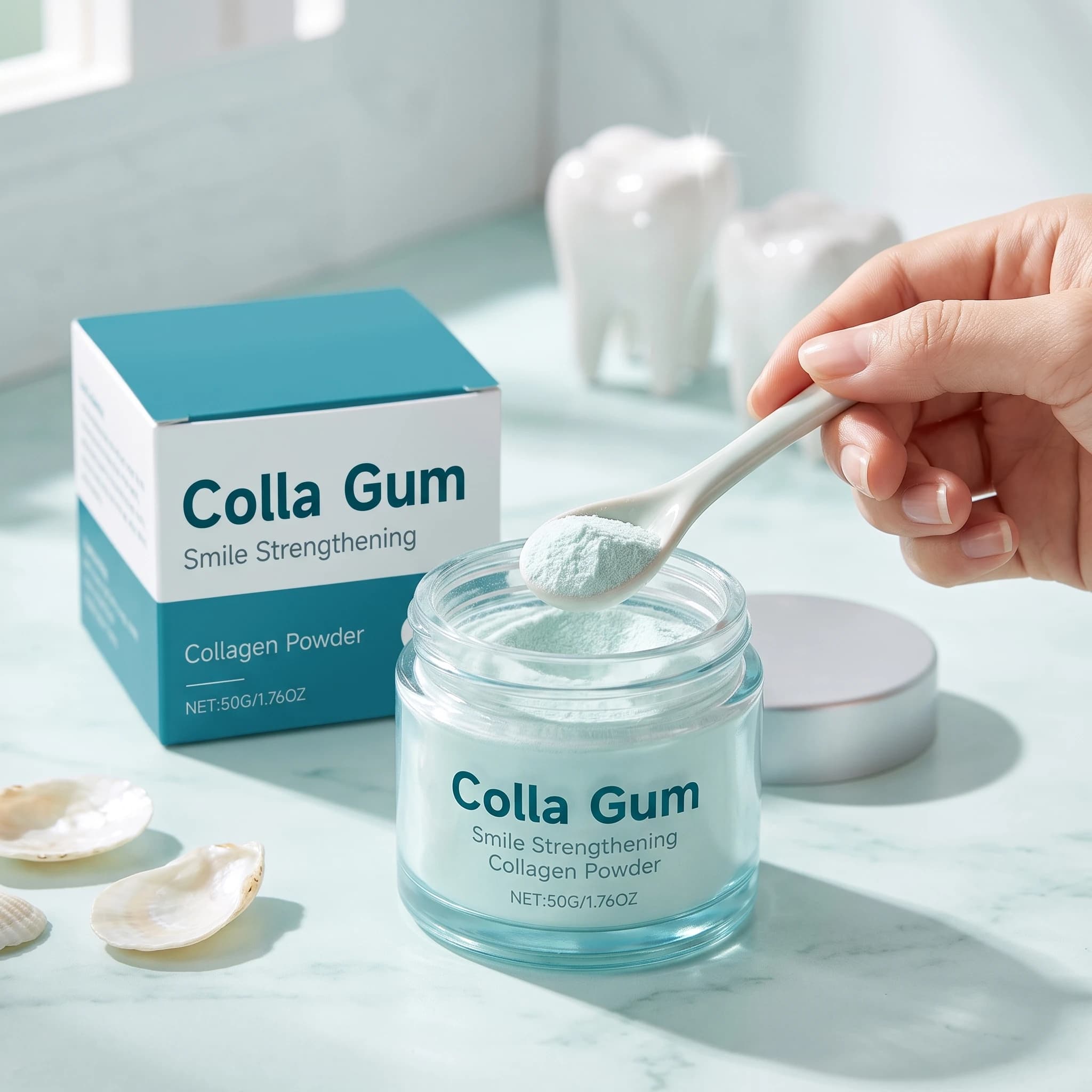 Polvere Dentale al Collagene Illuminante, Lenisce le Gengive, Rimuove la Placca Dentale, Alito Fresco, Allevia le Carie, Cura Orale