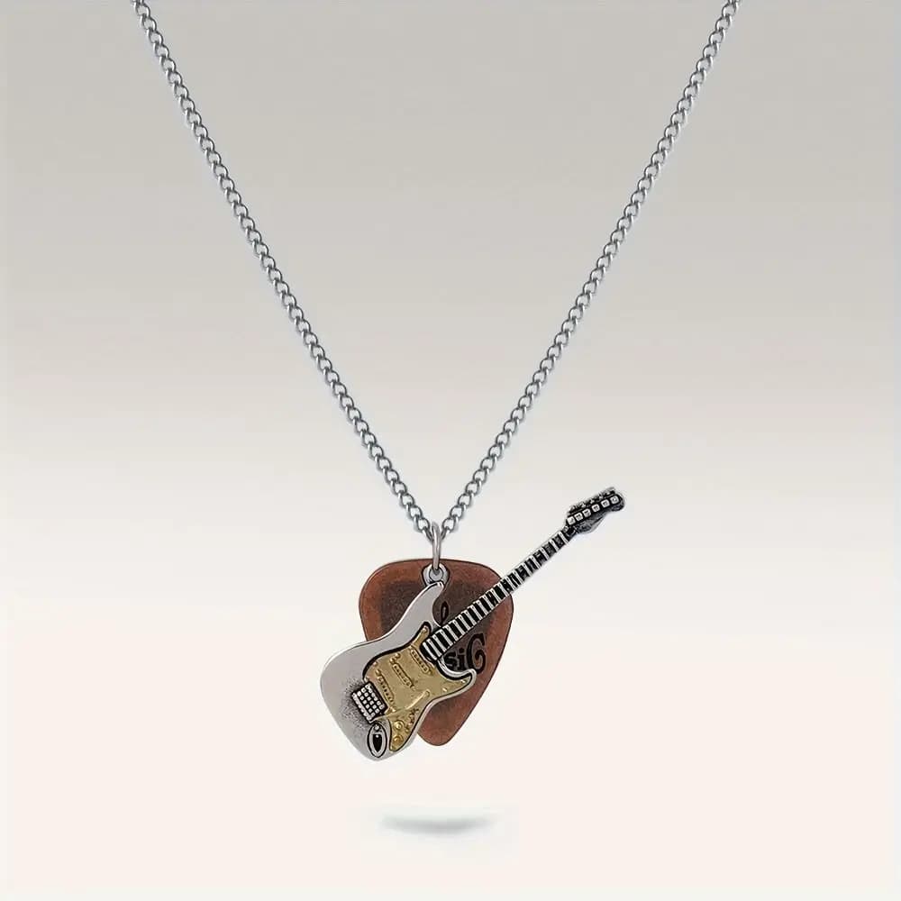Collana Vintage con Ciondolo a Forma di Plettro per Chitarra, Catena Choker, Collana per Maglione, Stile Punk Rock, in Lega di Zinco, Hip Hop