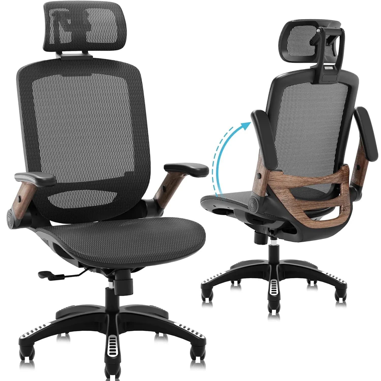 Sedia da Ufficio Ergonomica, Sedia da Scrivania per Casa con Schienale Alto e Poggiatesta, Braccioli Ribaltabili, 90-120 ° Sistema di bloccaggio inclinabile e cuscino ampio, personalizzato