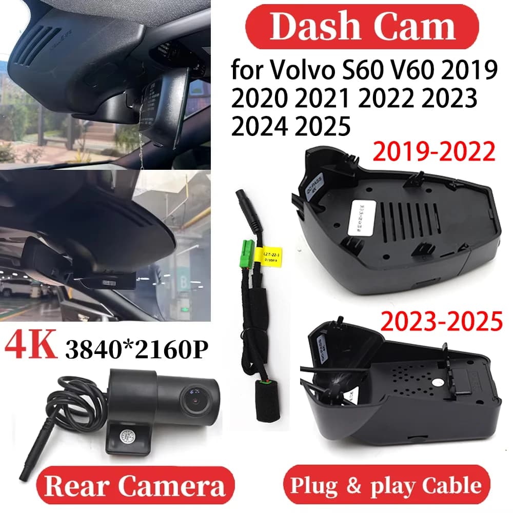 ZJCGO for Volvo S60 V60 2019 2020 2021 2022 2023 2024 2025 UHD Auto 4K Video Recorder DVR Dash Cam Dash Camera Night Vision
