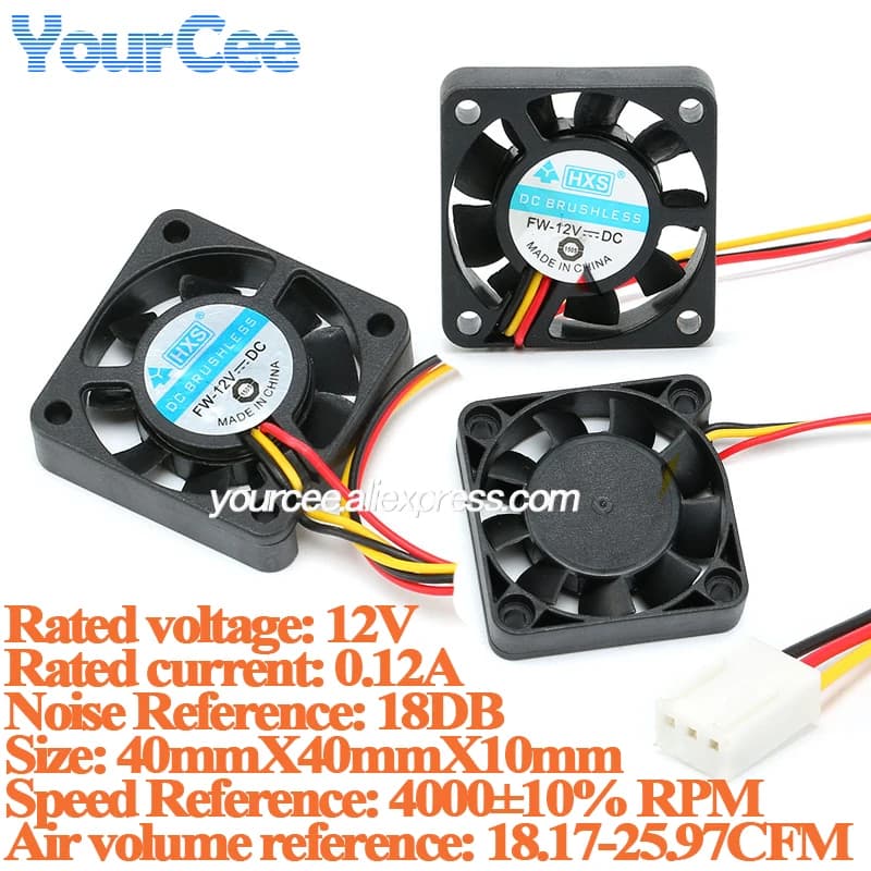 Ventola di raffreddamento piccola da 2 pezzi/1 pezzo, 12V 0.12A 4010S 40mm*40mm*10mm per computer/chassis/CPU/bridge nord-sud, 3 fili con connettore
