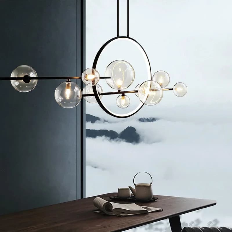 Lampadario a led a bolle di vetro nordico per tavolo da cucina per sala da pranzo Lampada a sospensione a led con sfera a bolle di nuovo design nera