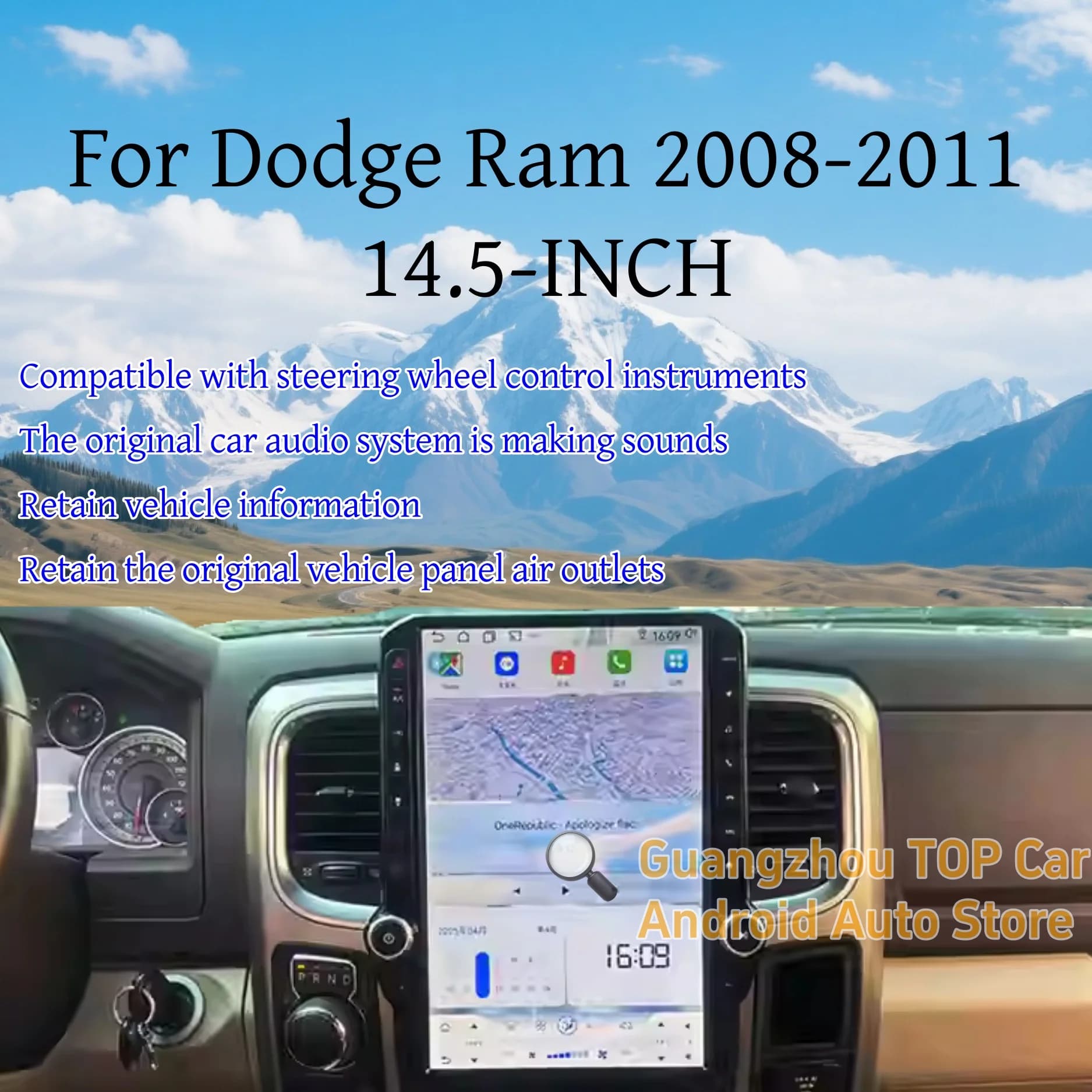 14.4" Android 13.0 8+128G Screen For Dodge Ram 2013-2016 2017 2018 Car GPS Navi Auto Stereo HeadUnit Multimedia DSP Player Radio
