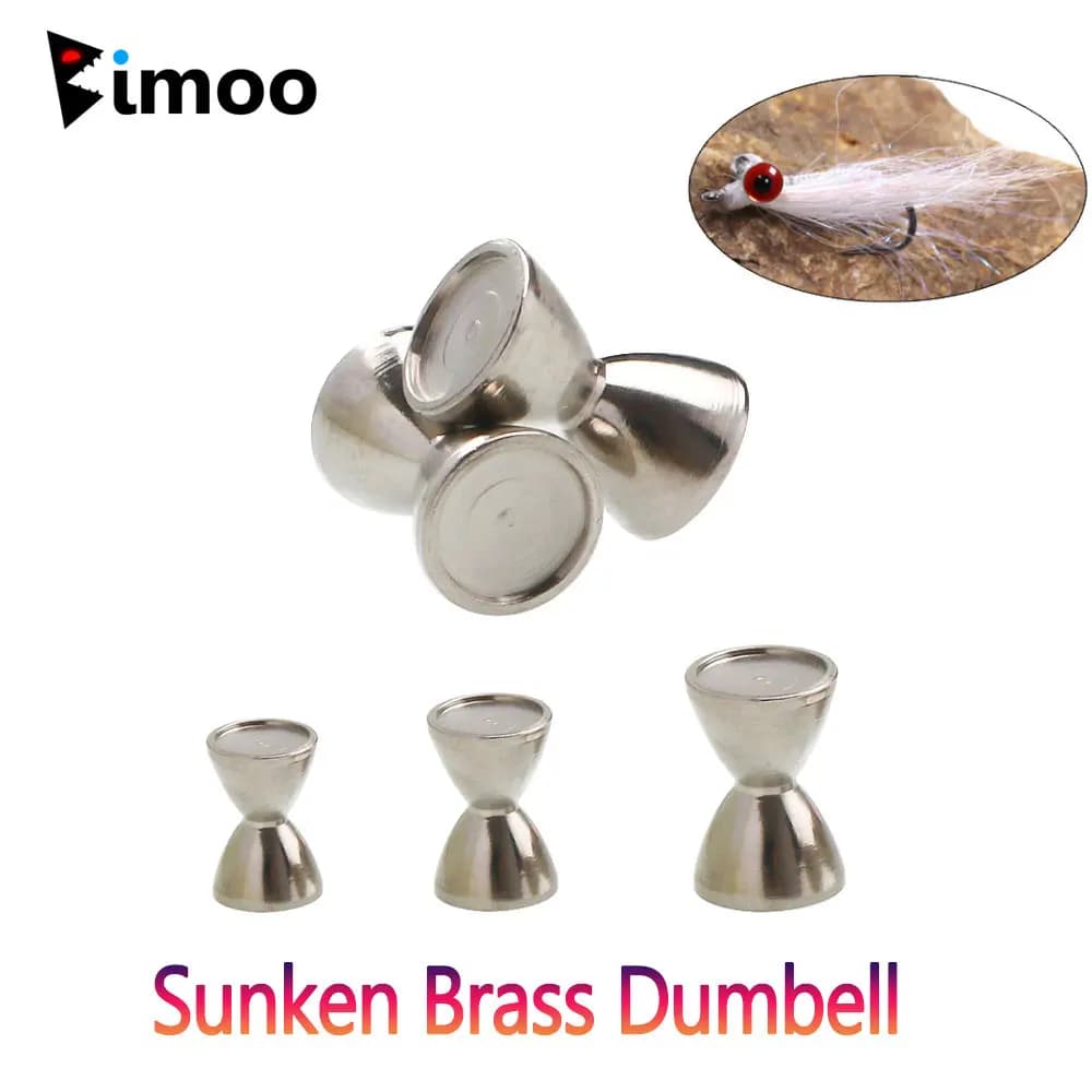 Bimoo 20PCS Weighted Sunken Brass Dumbbell Beads Barbell Eyes materiale per la costruzione di mosche per Crazy Charlie esche da pesca in acqua salata