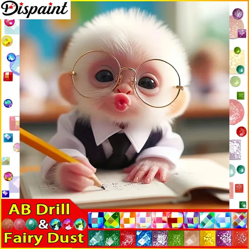 Dispaint Fairy Dust AB 5D Diy Diamond Painting Cross Stitch"Monkey Animals"Home Decor Full Rhinestones Inlay Diamond Embroidery