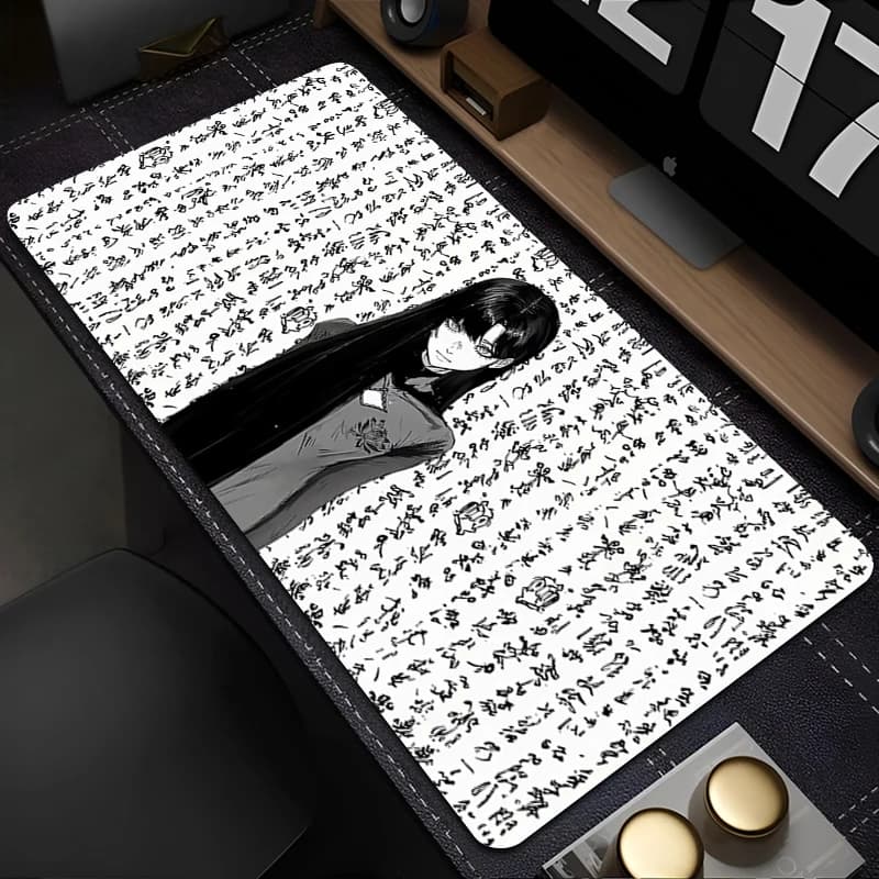 Tappetino per mouse in bianco e nero Anime Girl Mousepad Office PC Kawaii Gamer Cabinet Tappeto per tastiera Accessori da gioco per laptop Tappetino da scrivania XXL