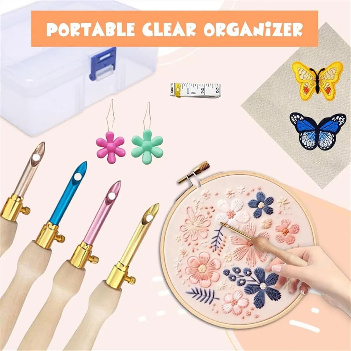 MALL 35 Pcs Punch Needle Kit, Punch Needle Tool Adjustable Punch Needle Embroidery Kits,Sewing Art Needle Tool for Beginners
