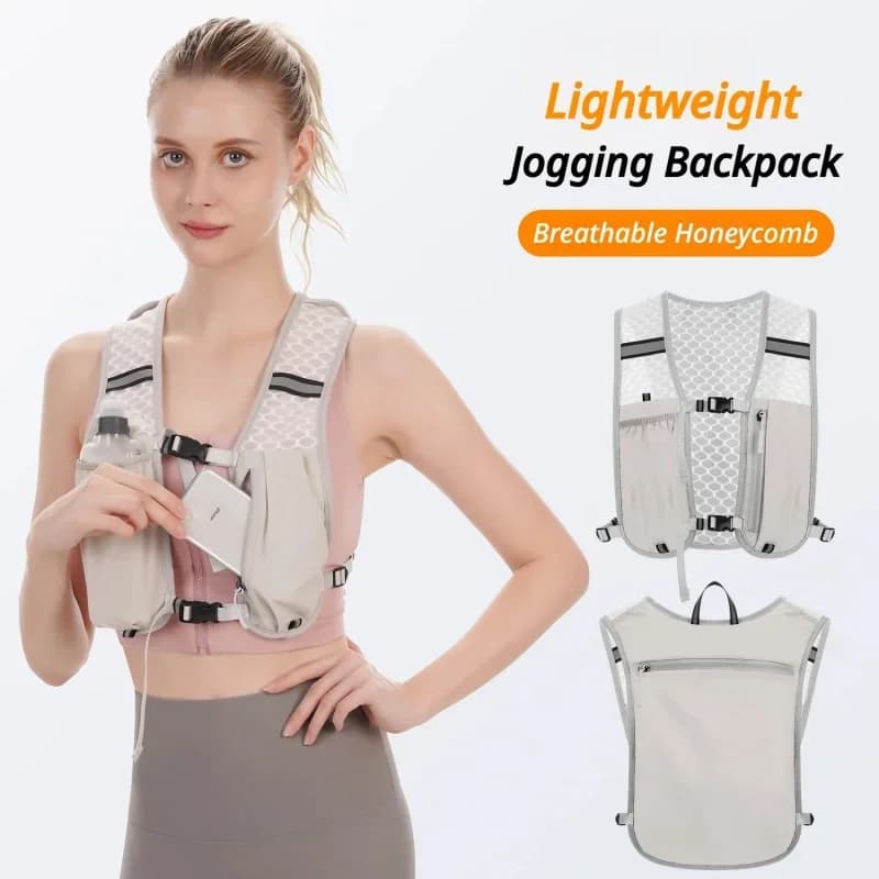 Cycling and running storage vest backpack, lightweight running vest, reflective hydration chest bag, phone storage pouch, conven