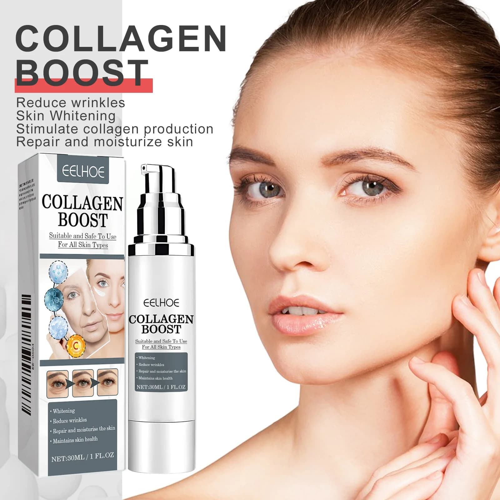EELHOE Collagen Booster Face Cream Hydrating Skin Care for Women Reduces Wrinkles Slender Lines Hyaluronic Acid Skin Care