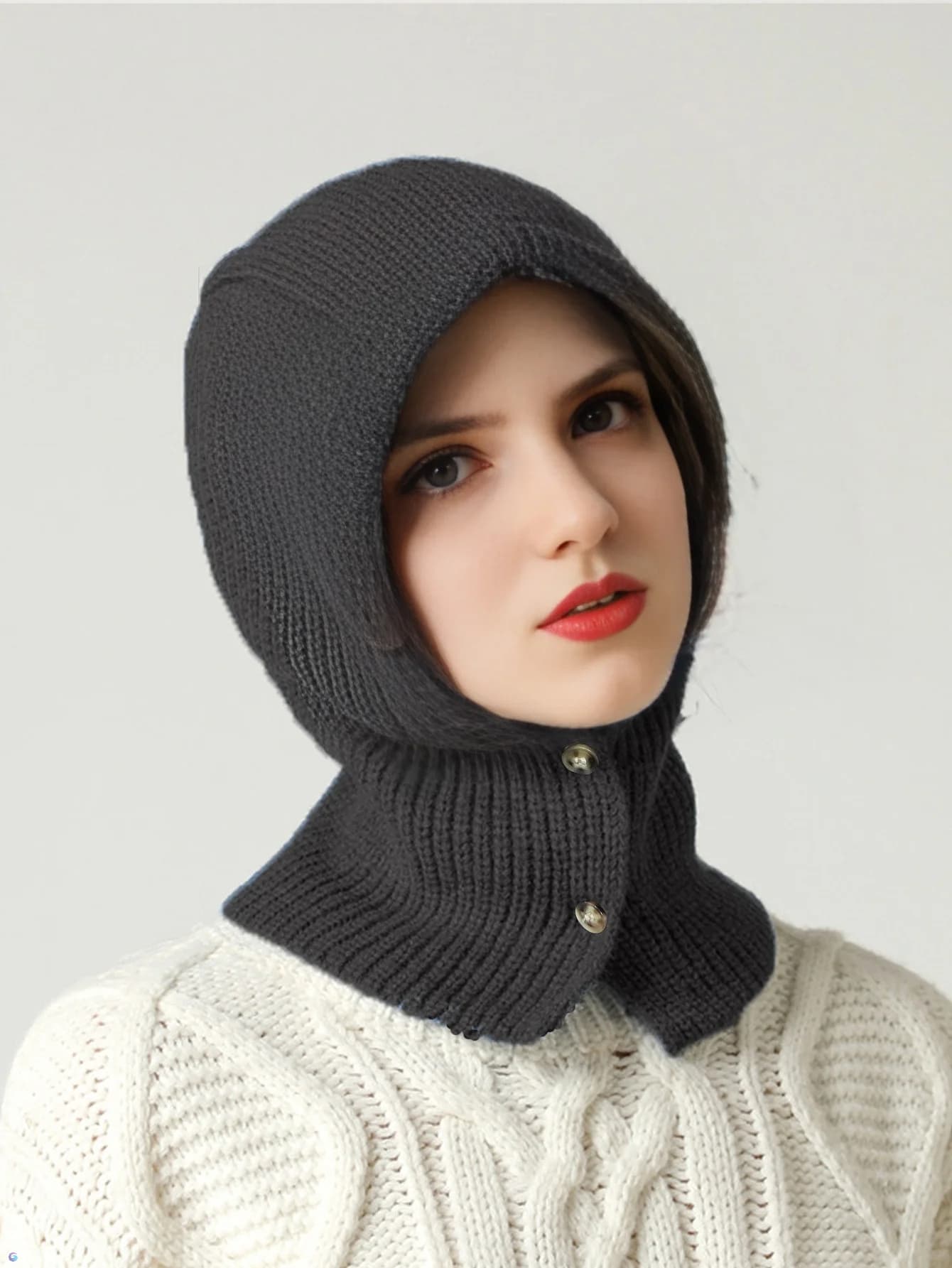 Cappello passamontagna in lana lavorato a maglia da donna autunno inverno morbido caldo Wollen sciarpa berretti bottone regolabile moda Skullies Cap Girl