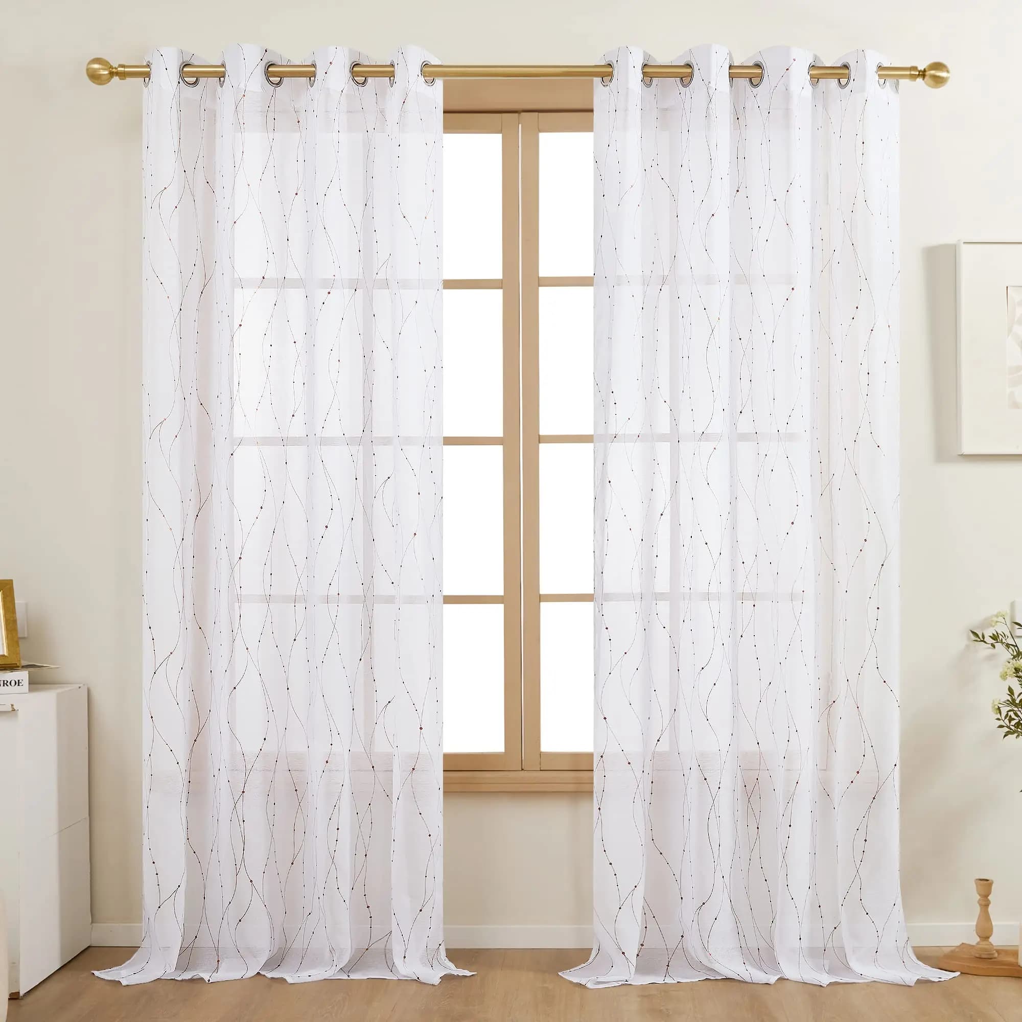 Deconovo OEKO-TEX Certified Sheer Foil Print Curtains 2 Panels, Grommet Top Elegant Light-Filtering Drapes for Living Room & Bedroom, Airy Privacy & Easy Care White & Red Bronze Silver 52W x 54L Inch