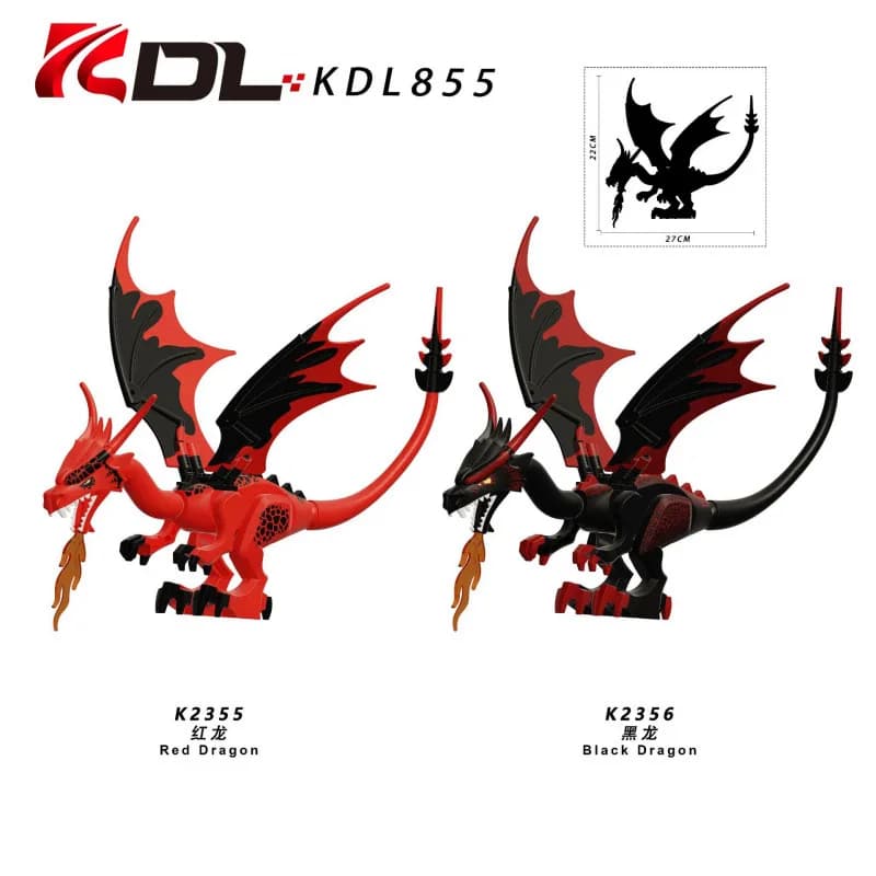 KDL855 Figurina Drago Rosso e Drago Nero, giocattolo da costruire, regalo educativo, adatto per gli appassionati da collezionare
