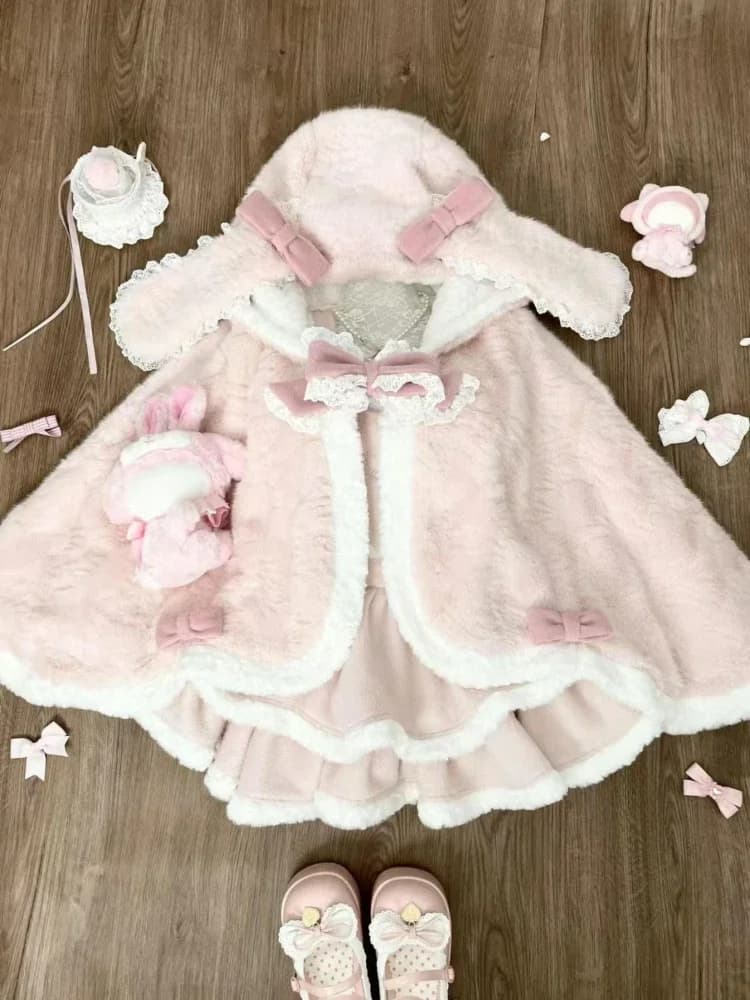 Giapponese Dolce Kawaill Nuovo 3 Pezzi Abiti Femminile Mantello Con Cappuccio Cappotto + Camicetta A Maniche Lunghe Vestito Da Partito Y2k Vintage Natale Set 2025