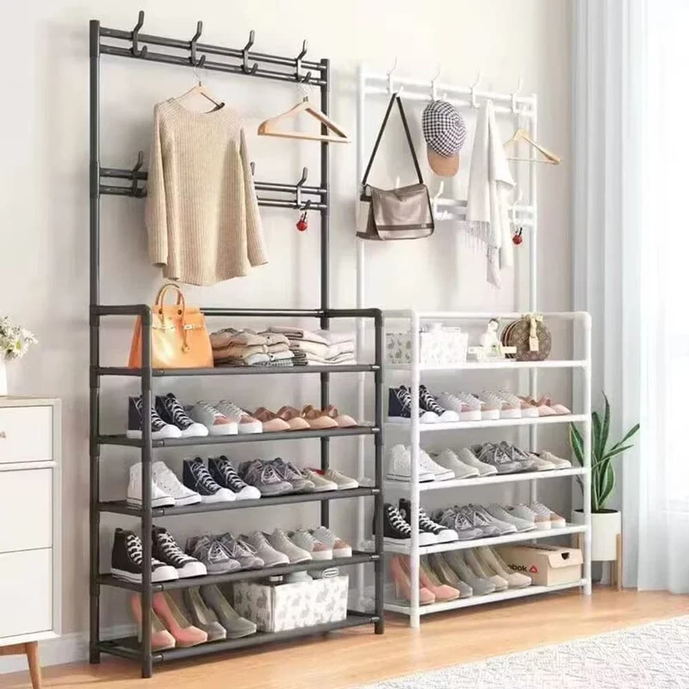 Five-tier scarpier simple shoe rack integrated shoe rack for home use creative multifunction coat hangers Ho