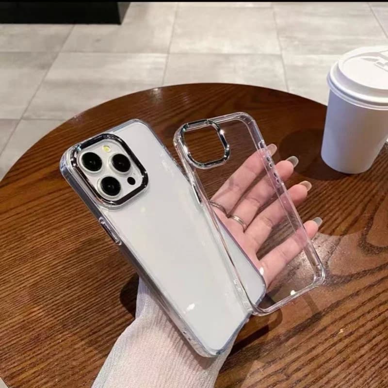 Electroplate Camera Frame Phone Case For iPhone 17 15 16 Pro Max 14 12 Pro 13 Pro Max 17 11 18 Transparent Soft Protection Cover