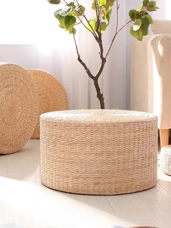 Thickened Grass Woven Zafu Meditation Pad Buddhist Prayer Mat Tatami Floor Cushion Home Decorative Farm Style round Pad