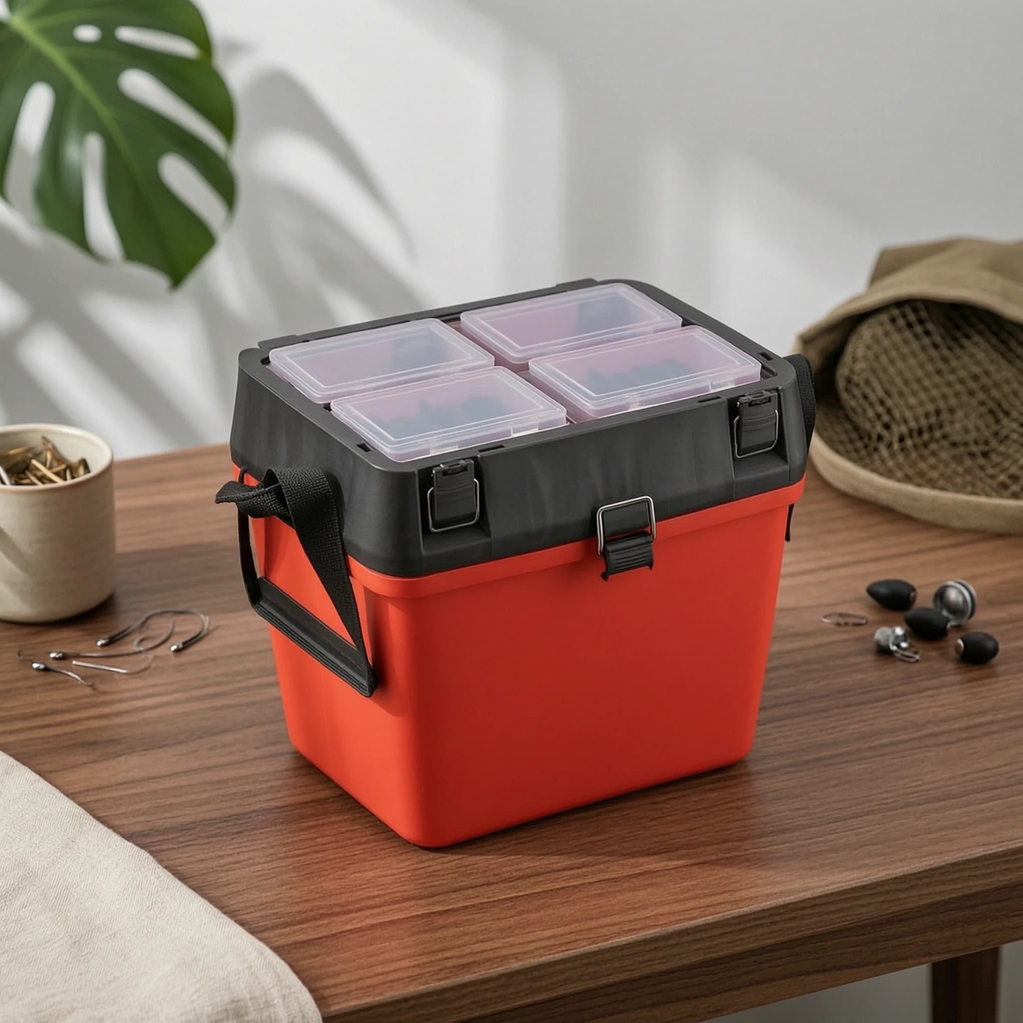 Fishing Tackle Box with Strap Portable Gear Organizer Box Compartmentalized Easy Access for Fishermen