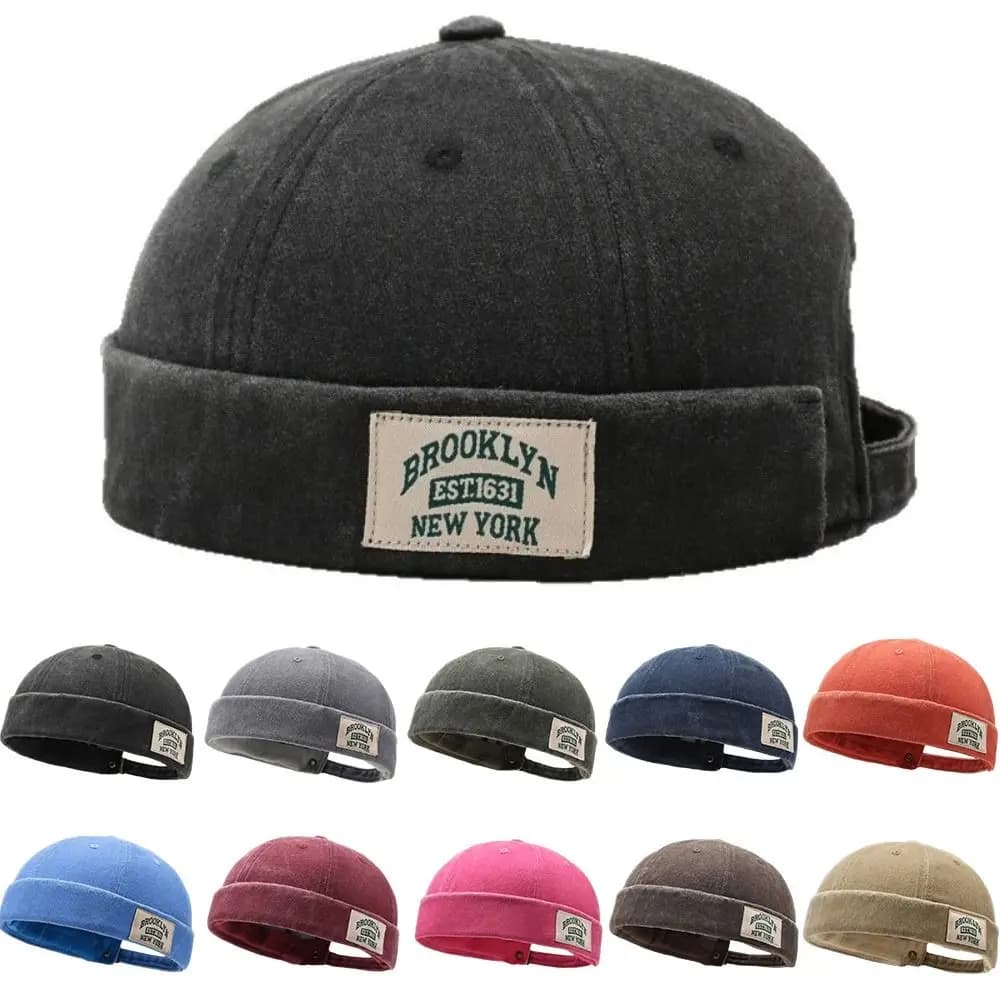 Fashion Washed Denim Melon Skin Hat Solid Color Dome Docker Cap Adjustable Brimless Landlord Hat Spring Summer