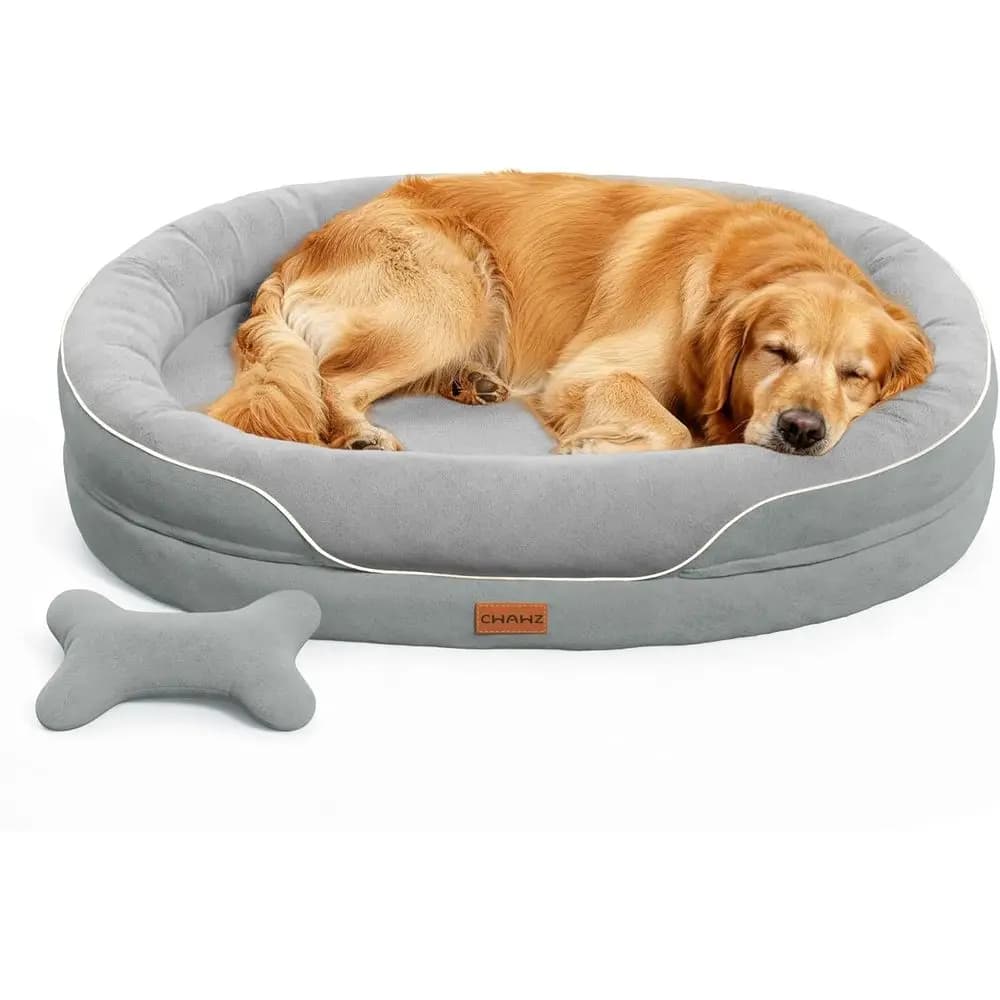 Extra Large Orthopedic Cushion for Dogs with Memory Foam, Cooling Sides, Reinforced Support, Washable Coating, Non-slip Base, Light Grey