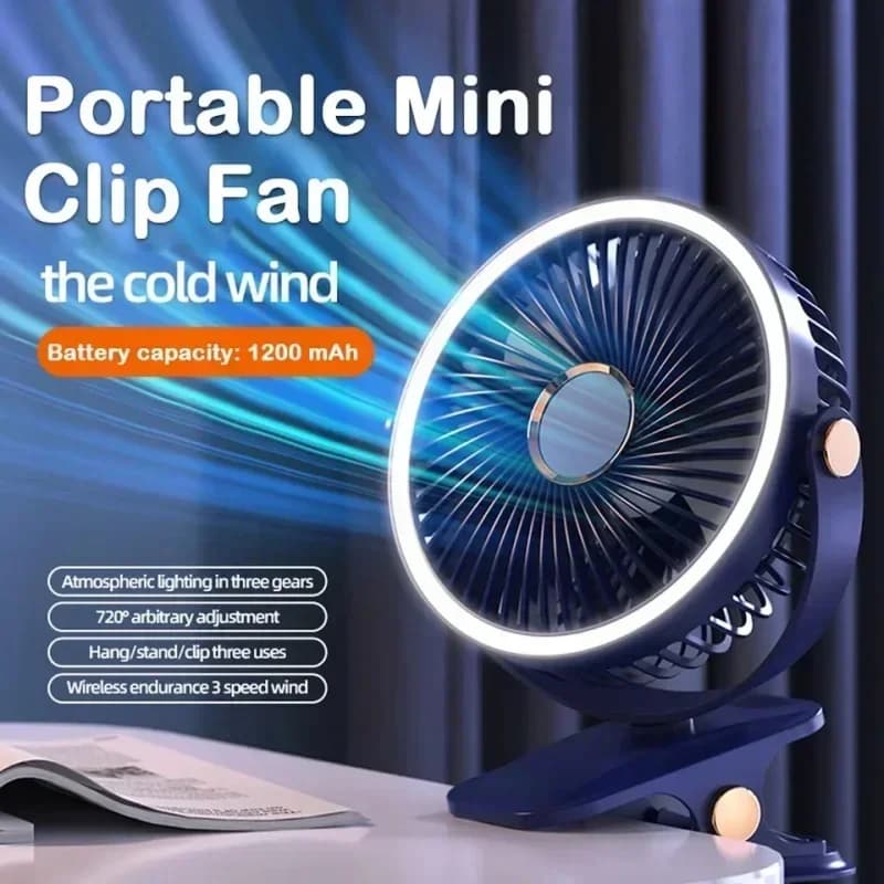 Ventilatore da Campeggio Ricaricabile 8000mAh, Circolatore d'Aria Portatile da Tavolo, Ventilatore Elettrico da Soffitto Senza Fili con Luce LED, Ventilatore Domestico con Clip