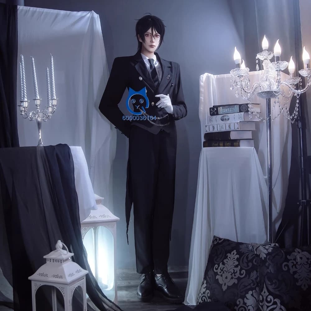 Hot Black Butler Cosplay Costume Anime Sebastian Michaelis Role Game Uniform Black Comic Dress With Halloween Party Wig