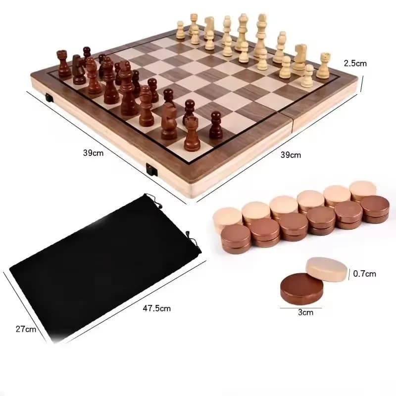 Wooden Chess 2-in-1 Folding Magnetic Chess and Checkers Portable Travel Board Game Set Board Game Toy Children Gift Board Game