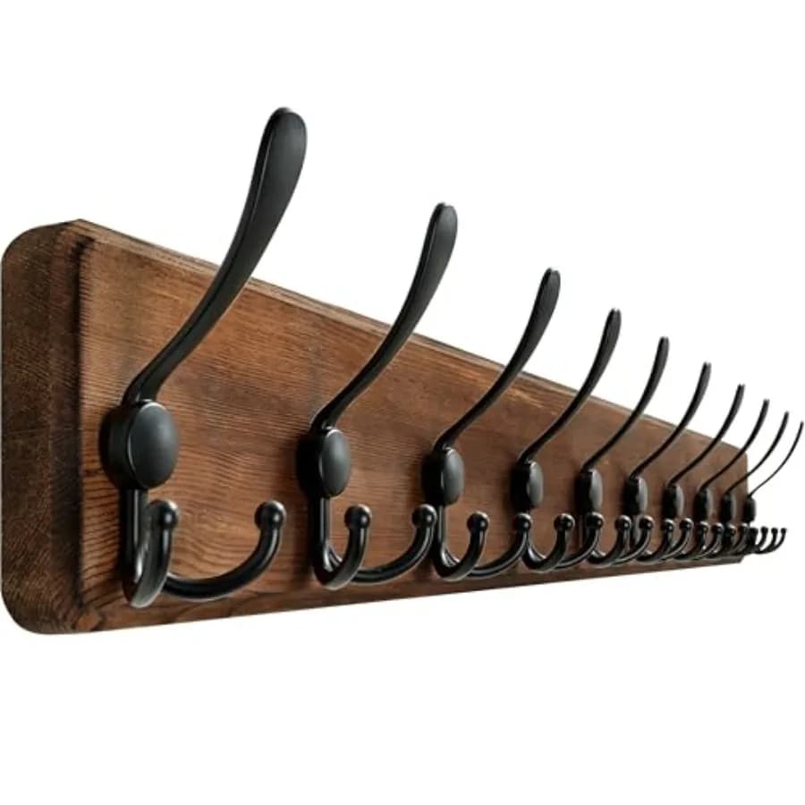 Appendiabiti da Parete con 10 Ganci, Lunghezza 38 9/16 Pollici, Stile Rustico in Legno, con Ganci Tripli