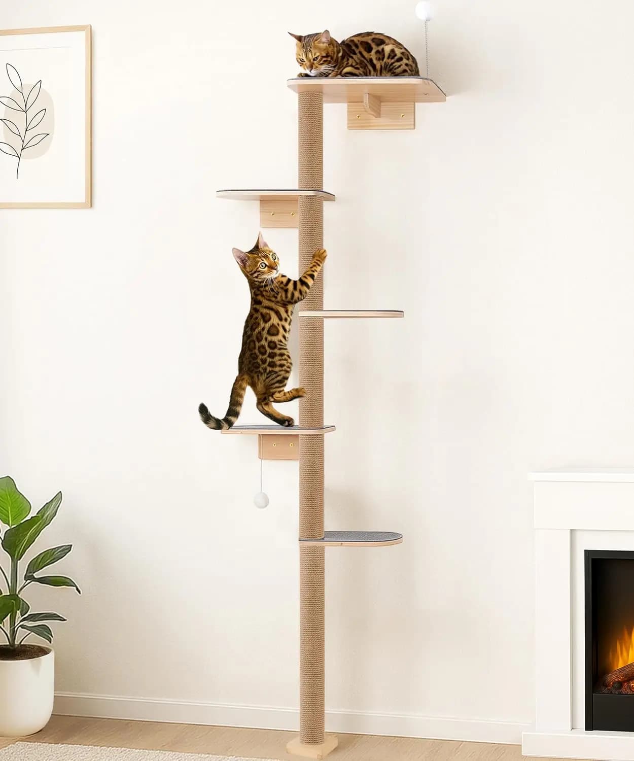 Torre per Gatti a 5 Livelli con Piattaforme Girevoli, Montabile a Parete per Gioco e Arrampicata Indoor