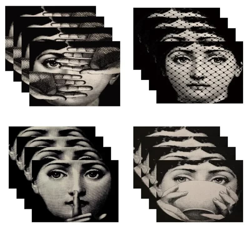 1/4 pezzi tovagliette quadrate in lino Pretty Girl Pattern Mat nero bianco Art Western Food Coffee Mat Hotel Table Pad Room Decoration