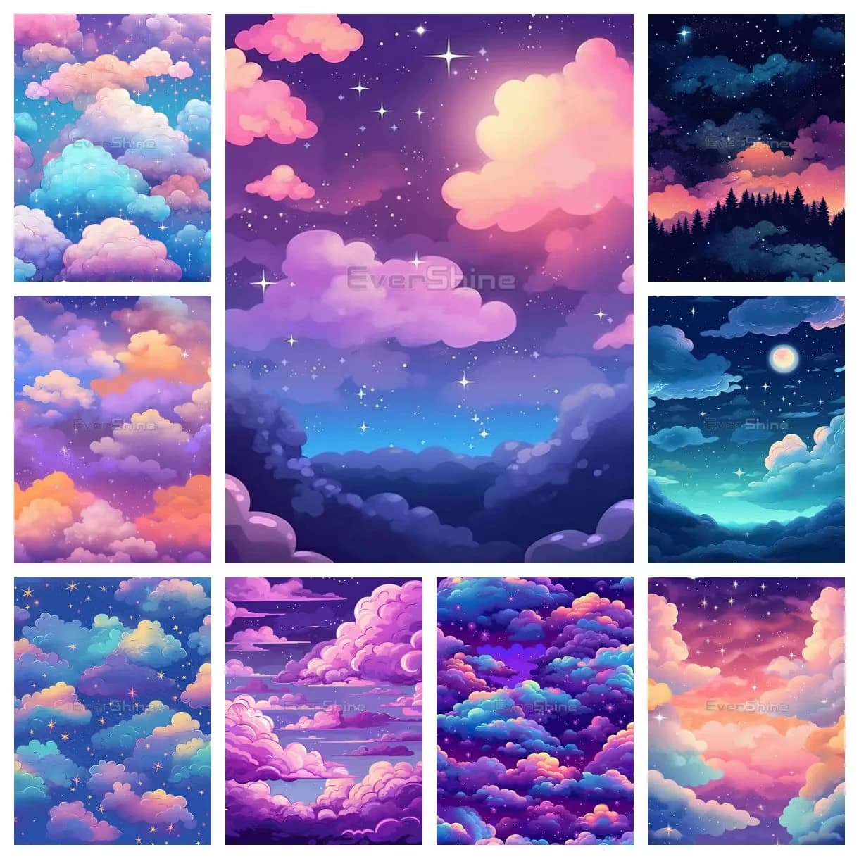 Kit Ricamo Diamante Paesaggio Nuvole, Punto Croce, Pittura Cielo Fai da Te, Hobby, Mosaico 5D 30x40cm, Regali Fantasia per Donna