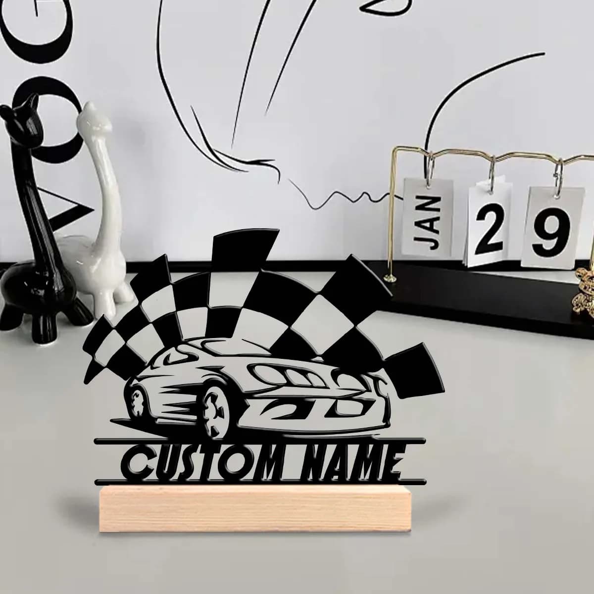 1pc Desktop Metal Ornaments Customizable Name Equipped with Wooden Base Desktop Decorations,Office Decorations
