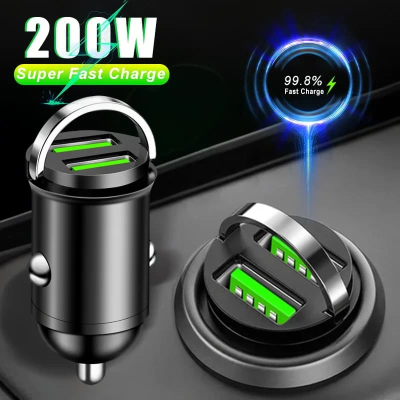 100W/200W Mini Car Charger Fast Charging for IPhone QC3.0 Mini PD USB Type C Phone for Xiaomi Samsung Huawei Amagi