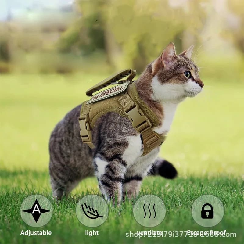 1Pc Tactical Reflective Cat Harness Vest With Handle Adjustable Outdoor Walking Training Pet Supplies