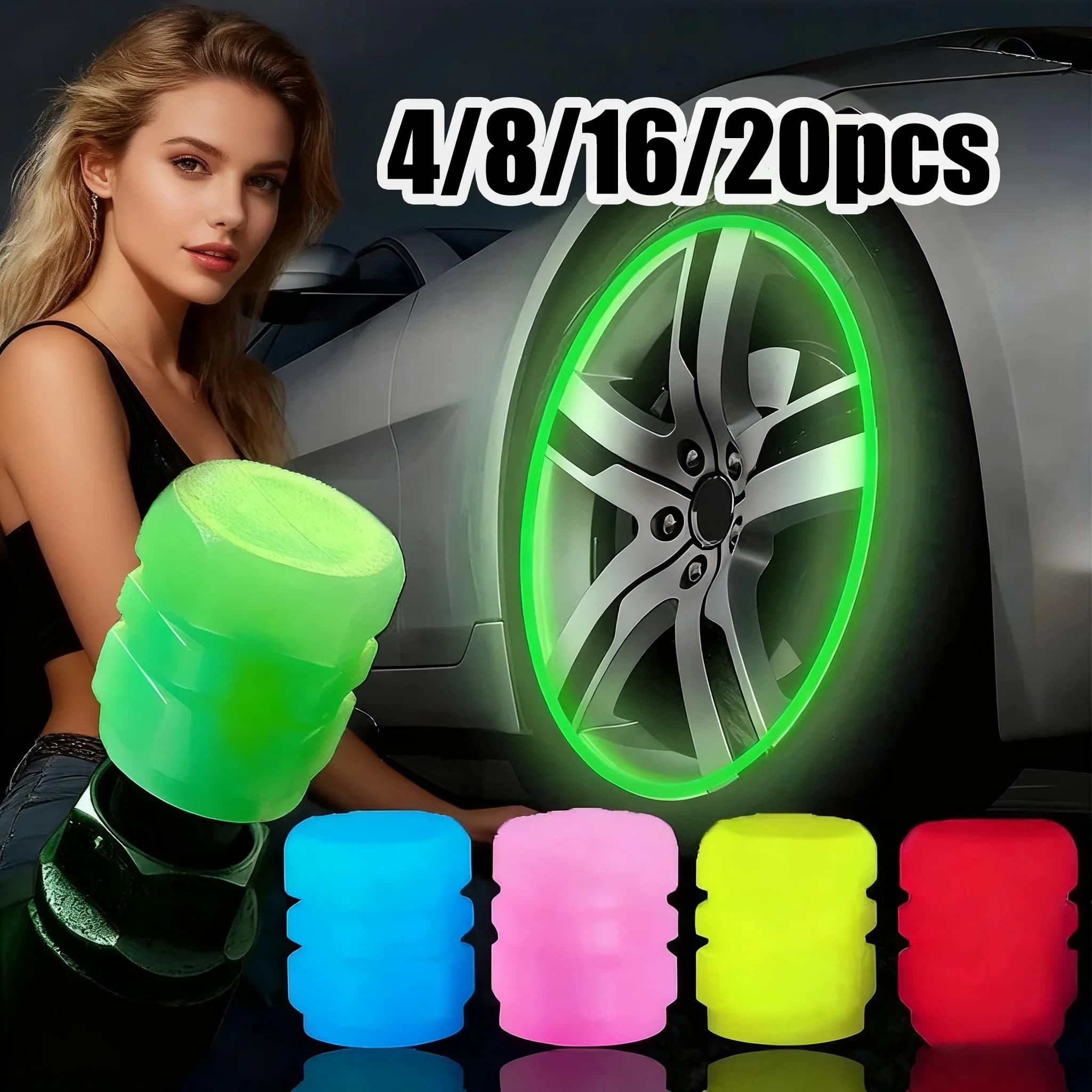 Tappi valvole per pneumatici per auto Tappi valvole luminosi Fluorescente Notte Moto Bici Decorazioni luminose Ugelli per ruote Tappo per pneumatici Accessori per auto