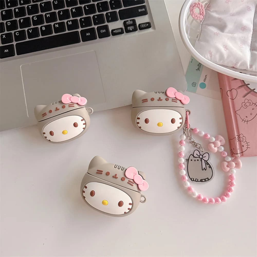 Protective Silicone 3D Sanrio Hello Kitty for Apple Airpods Pro 2, Pro 3, Airpods 4, 3, 2 with Pendant