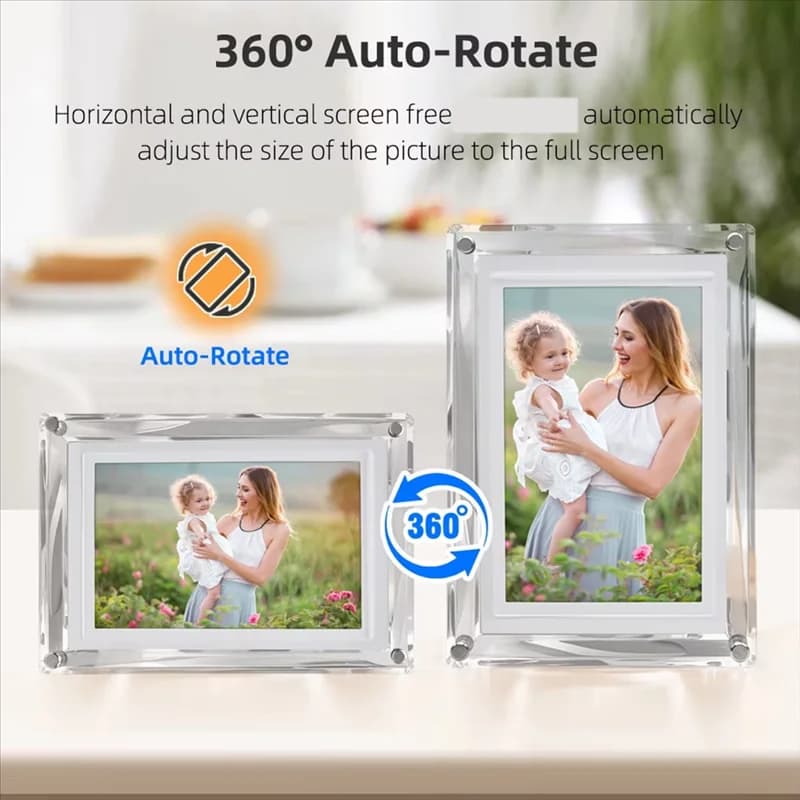 A37T-IPS Digital Picture Photo Frame With Music-Sync LED Ambient Light Auto-Rotation 4GB Video/Photo Playback US Plug