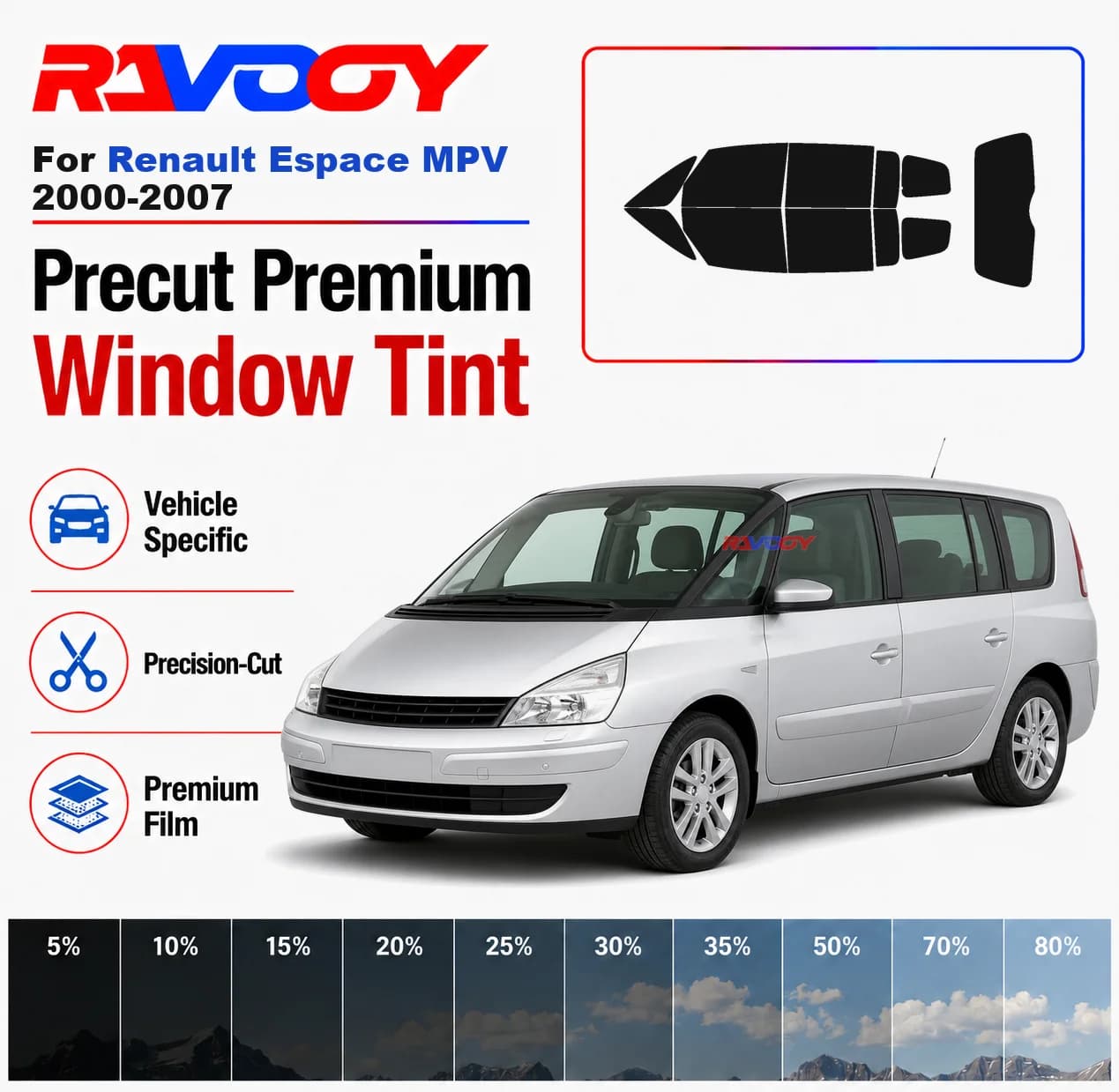 Premium Precut Window Tint Kit Front Rear Windows Rear Windshield For Renault Espace MPV 2000-2007 Car Solar Nano Ceramic Film