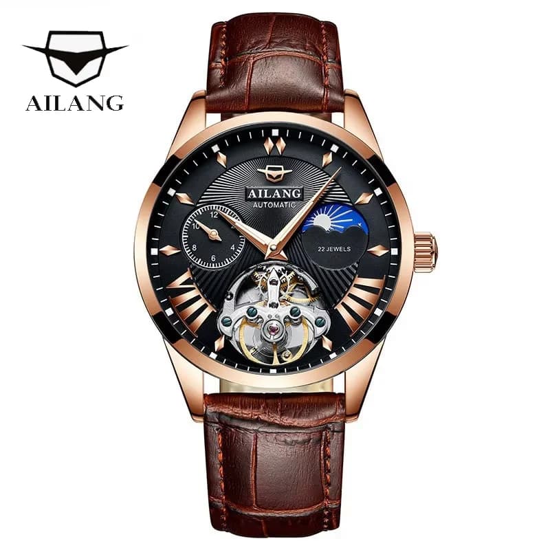 Orologio da Uomo AILANG di Lusso, Scheletrato con Tourbillon, Automatico Meccanico, Impermeabile, in Oro Rosa