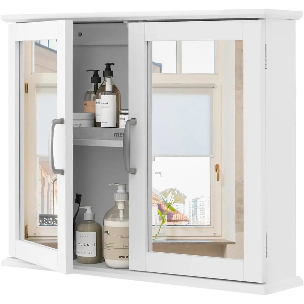 Armadietto a Specchio Bianco da Parete per Bagno, Sopra il WC, Cucina, Lavanderia e Ingresso