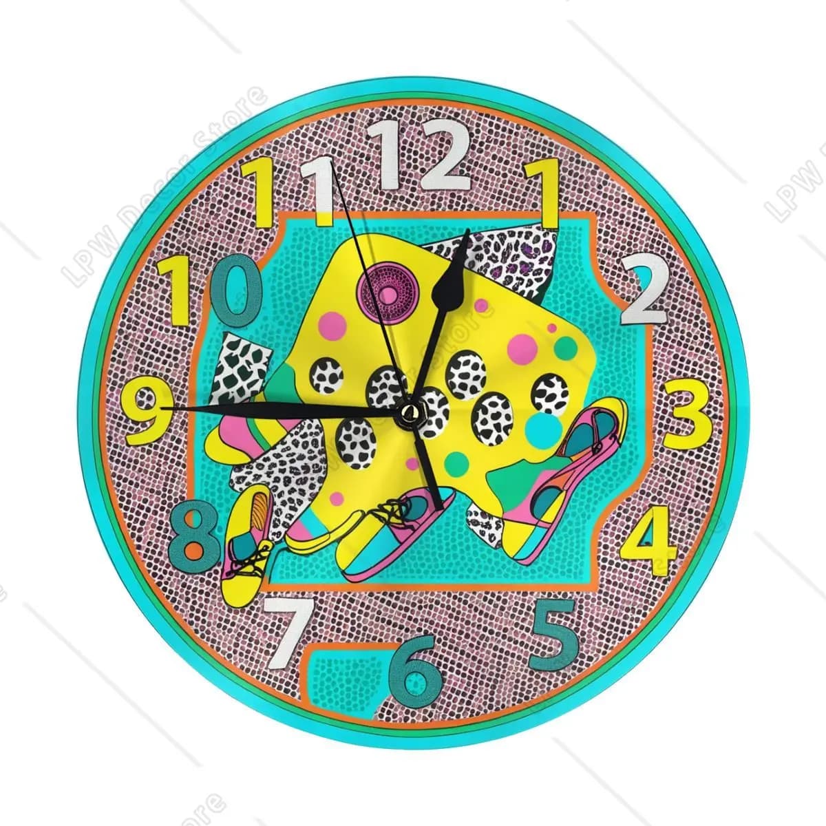 9.84 inch 90's Fashion Style Wall Clock with Tickless Pointer Wall Clock for Home Bar Living Decor