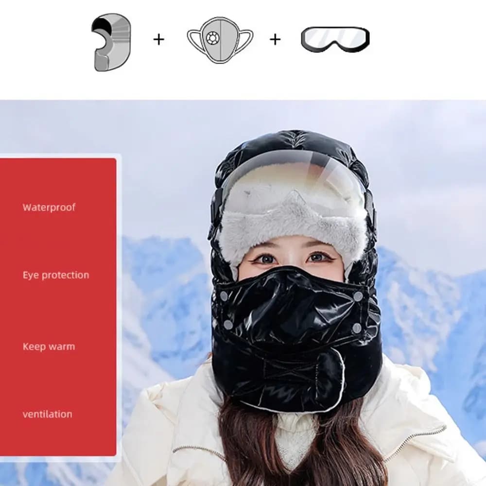 Cappelli con copertura integrale antivento Addensare Protezione per le orecchie Occhiali invernali Cappello con maschera Cappello invernale per auto elettrica in cotone impermeabile all'aperto