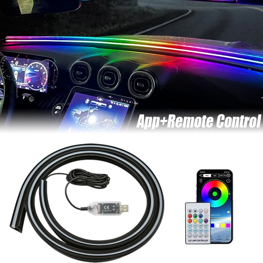 140/150 CENTIMETRI LED Auto Luce Ambientale USB Parabrezza Anteriore Cruscotto RGB Sinfonia Interni Acrilico Auto Atmosfera Lampada di Controllo App