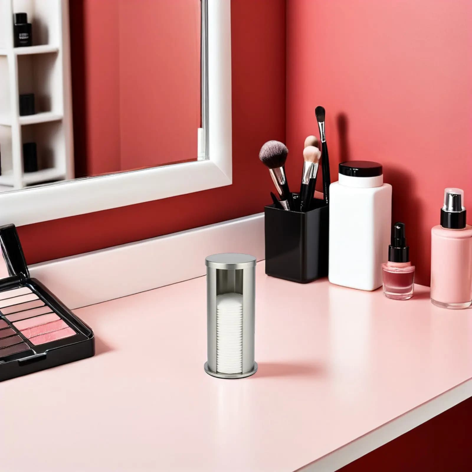 Stainless Steel Space Saving Container for Drawings, Round Transparent Box for Organizing Make-up